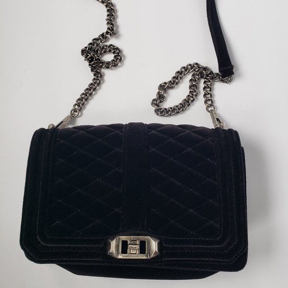 Rebecca Minkoff Love Quilted Velvet Small Black Crossbody Bag